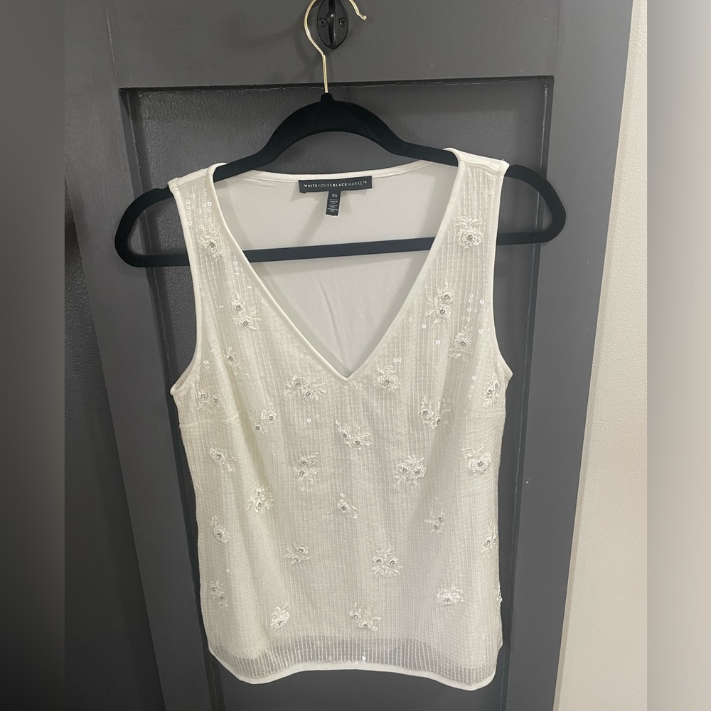 White House Black Market Sparkle Floral Shell